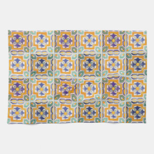 Serviettes de cuisine carrelées orange-vert-bleu