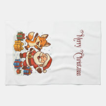 Serviettes de cuisine de Noël Renard et Père Noël