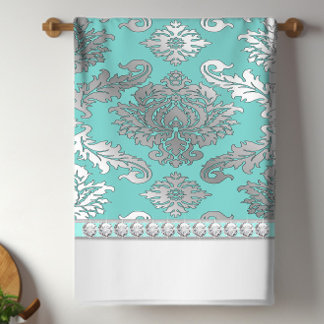 Serviettes de cuisine en damas bleu sarcelle chic