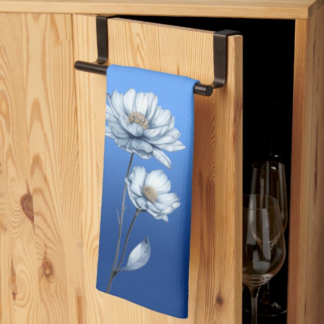 Serviettes de cuisine Fleurs aquarelles bleues (Pliage en tiers)