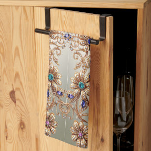 Serviettes de cuisine Fleurs de bijoux en or éléga