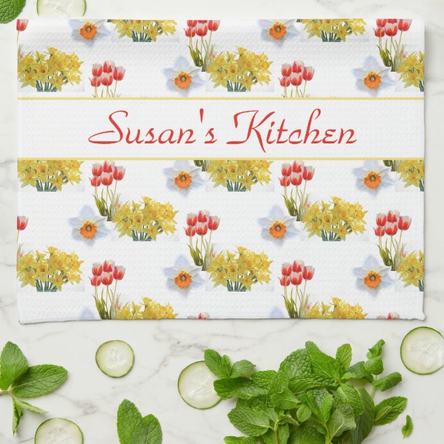Serviettes de cuisine florales de fleurs de printe (Plié)