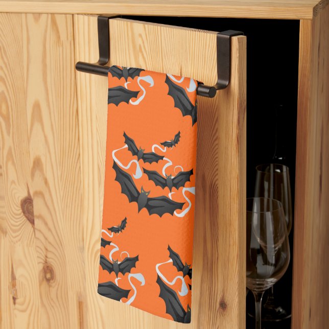 Serviettes de cuisine Halloween chauves-souris (Pliage en tiers)