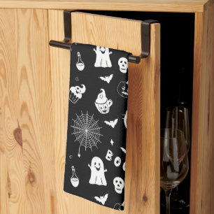 Serviettes de cuisine Halloween noir et blanc effr