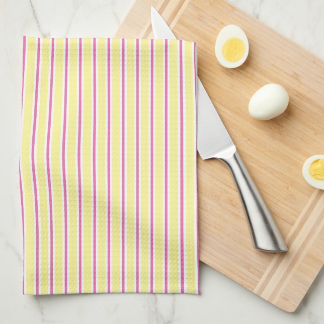 Serviettes de cuisine jaune et rose chaud (Quart Plié)
