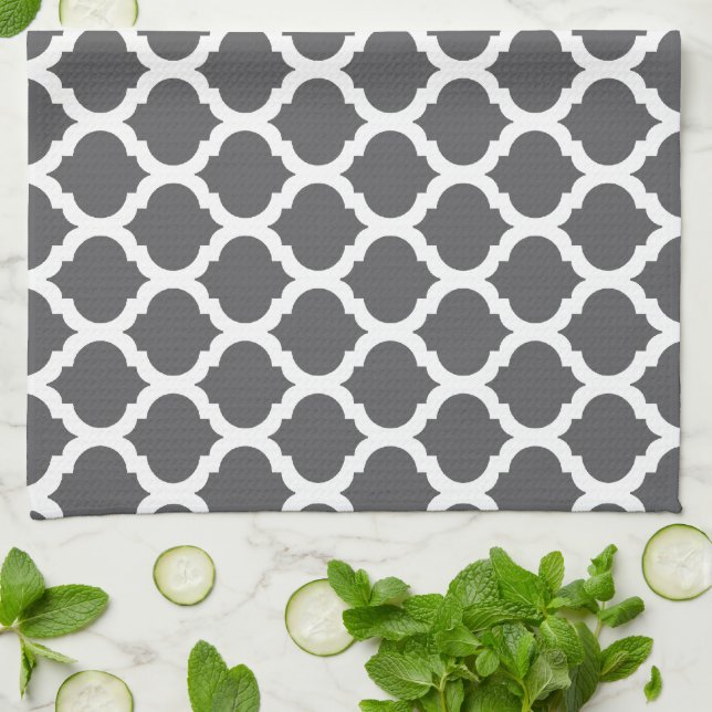 Serviettes de cuisine marocaine Motif gris foncé (Plié)