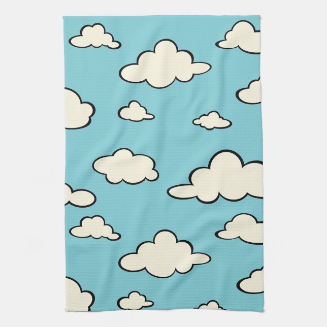 SERVIETTES DE CUISINE MOTIF NUAGE SKY BLEU BLANC (Vertical)