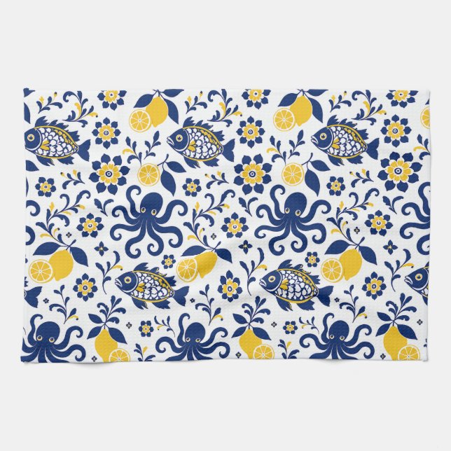 Serviettes de cuisine Poisson et Citron de Méditer (Horizontal)