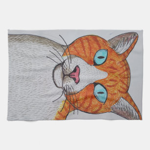 Serviettes de cuisine pour chat orange et blanc