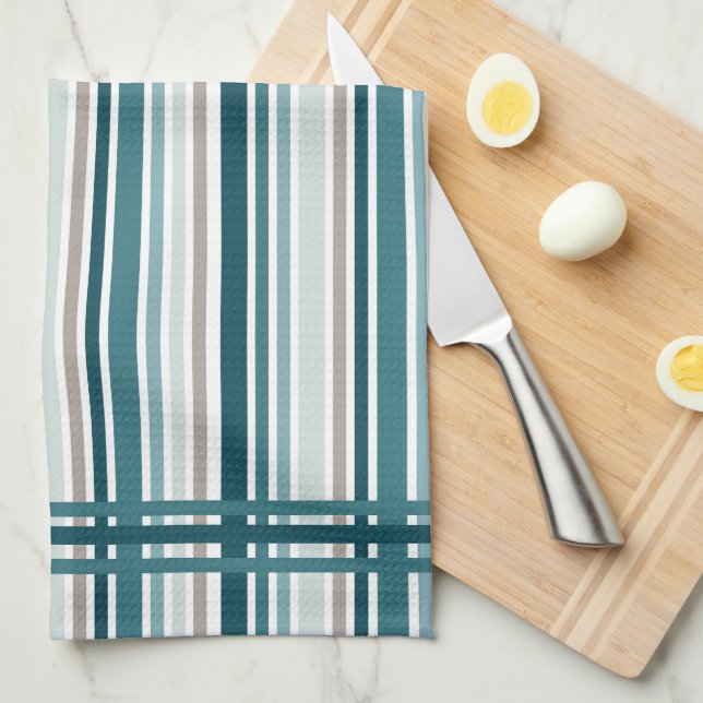Serviettes de cuisine rayées bleues  (Quart Plié)