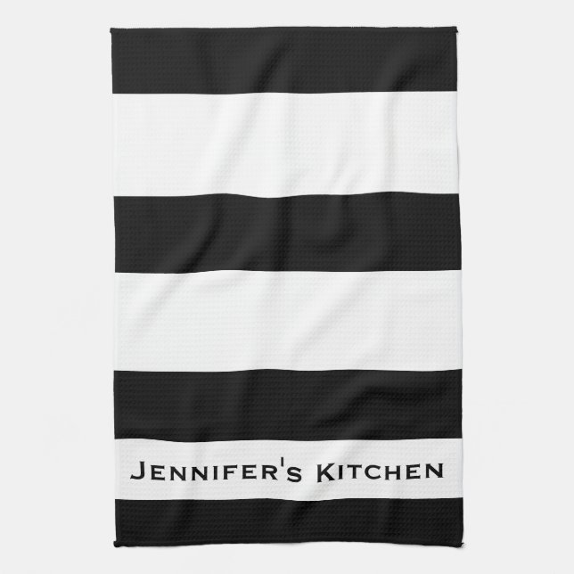 Serviettes de cuisine rayées noir et blanc (Vertical)
