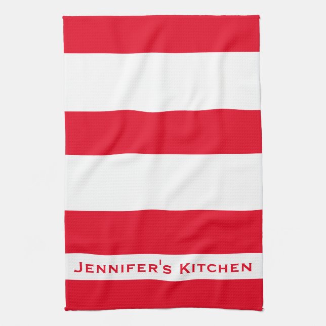 Serviettes de cuisine rayées rouge et blanc (Vertical)