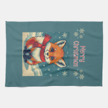 Serviettes de cuisine renard de Noël cosy
