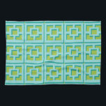 Serviettes de cuisine Retro Turquoise et Green Tre<br><div class="desc">Ajoutez un peu de Palm Springs moderne du milieu du siècle partout où vous allez avec ces serviettes de cuisine à motifs Retro Turquoise et Green Trellis. Il s'inspire de blocs de brise en béton vintage. L'architecture déconstruite des années 1950 donnera une sensation de design instantané à la vie quotidienne....</div>