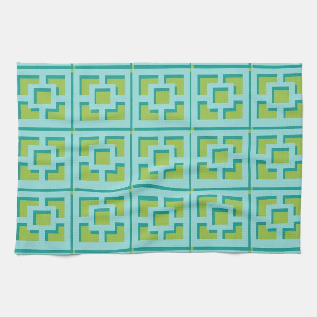 Serviettes de cuisine Retro Turquoise et Green Tre (Horizontal)