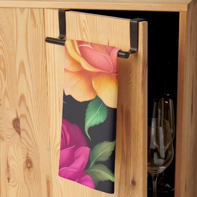 Serviettes de cuisine Rose en étain Floral (Pliage en tiers)