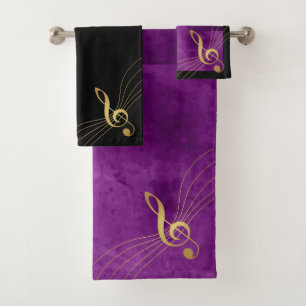 Serviettes de musique violet et or - Clé d'acier
