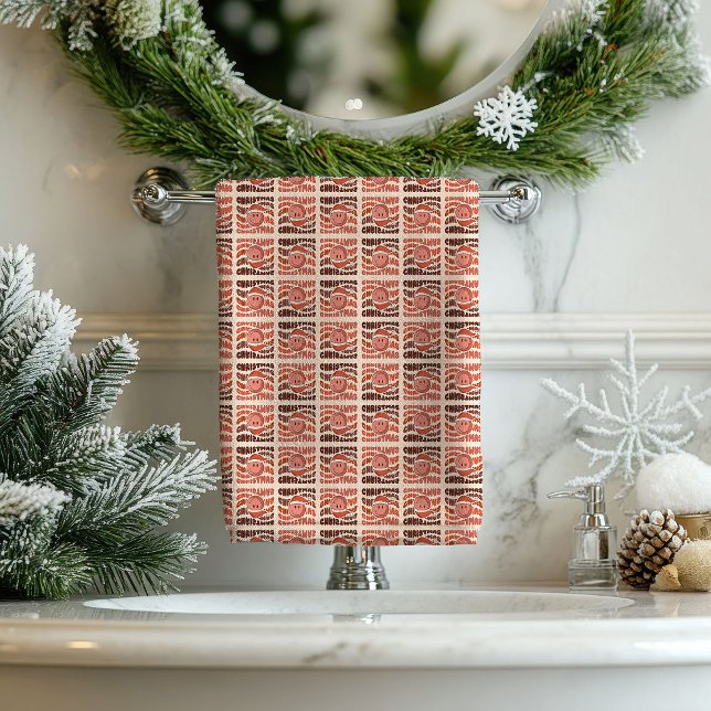 Serviettes de Noël Groovy 70s Pastel Vibes Rétro (Groovy Christmas Towels 70s Pastel Vintage Vibes)