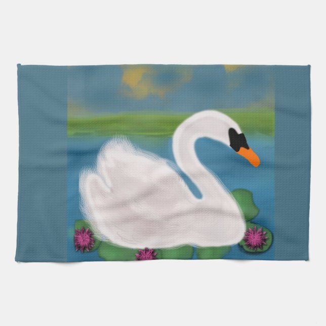 Serviettes de peinture de cygne blanc (Horizontal)