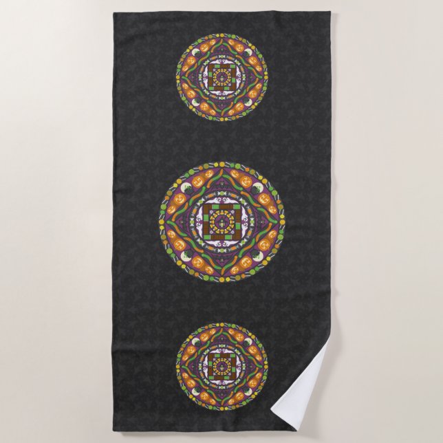 Serviettes de plage Mandala de friandises et tours (Devant)