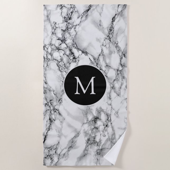 Serviettes de plage Marbre blanc avec lettre perso (Devant)