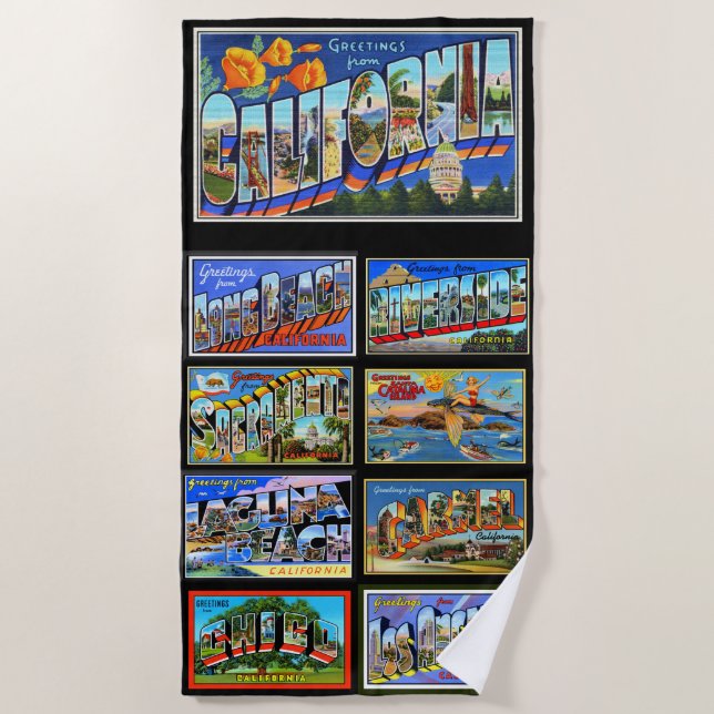 Serviettes de plage Retro California Postcard Citi (Devant)