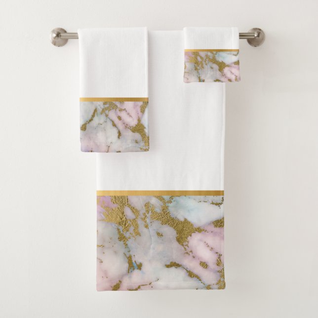 SERVIETTES DE SALLE DE BAINS EN MARBRE PASTEL (En situation)