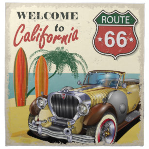 Serviettes De Table Affiche rétro de la route 66 "Bienvenue en Califor