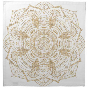 Serviettes De Table Elégant blanc & or Mandala conception main dessiné
