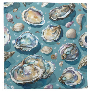 Serviettes De Table Oysters Clams Coquillages Motif bleu