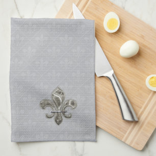 Serviettes de toilette en tissu Fleur de Lis argen