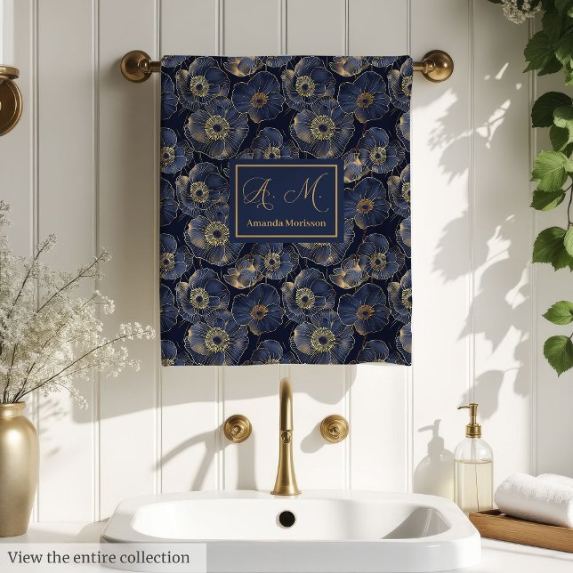 Serviettes élégantes en or marine Chic Design de c (Chic Navy Gold Towels Elegant Custom Gift Design)