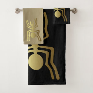 Serviettes en or et en noir avec l'ancienne araign