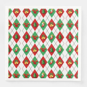 serviettes en papier à carreaux tartan de Noël