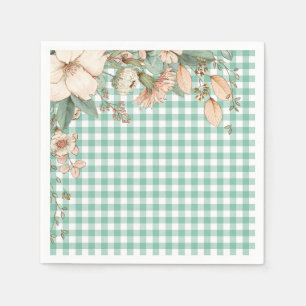 Serviettes en papier à fleurs Gingham vert