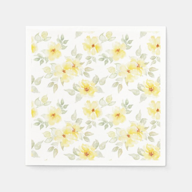 Serviettes en papier à fleurs jaunes, Fleurs aquar (Devant)