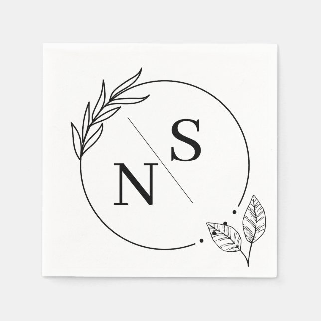 Serviettes en papier à monogramme à feuille modern (Devant)