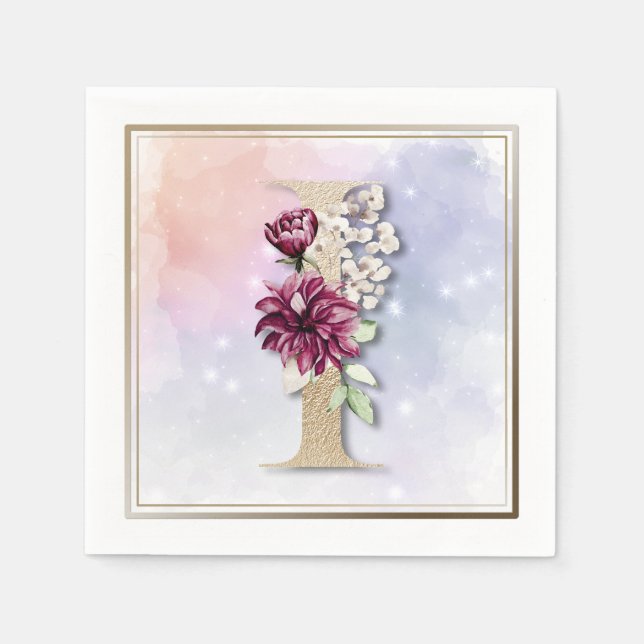 Serviettes en papier à monogramme I et fleurs de B (Devant)