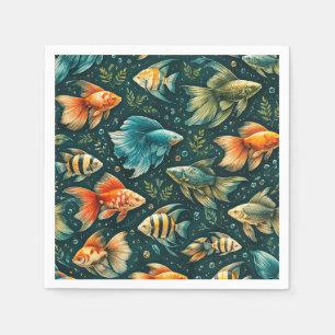 Serviettes en papier à motif de poissons colorés =
