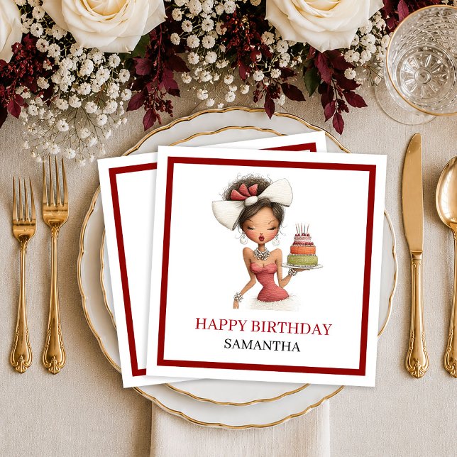 Serviettes en papier à motif script bordeaux pour  (Chic Whimsical Woman Deep Red Script Napkins

)