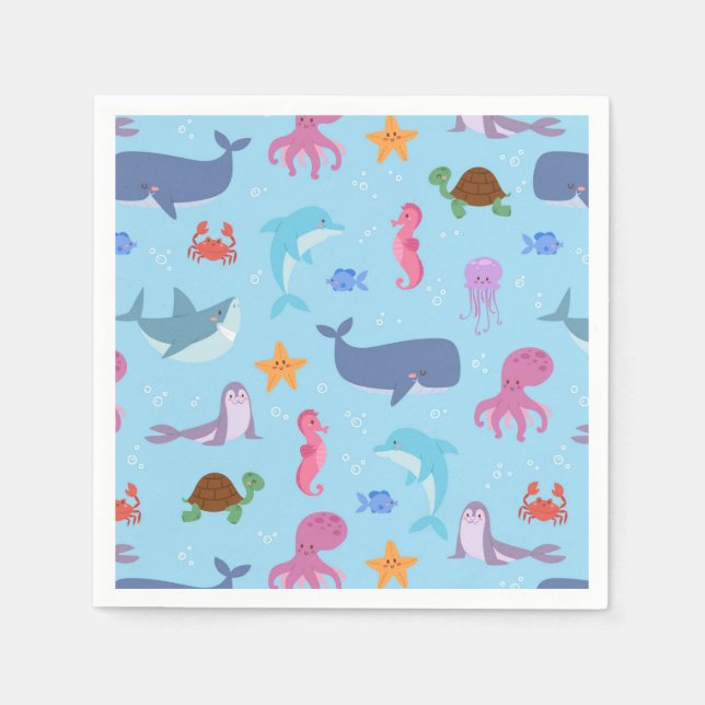 Serviettes en papier Animaux marins, Fête sous la  (Devant)