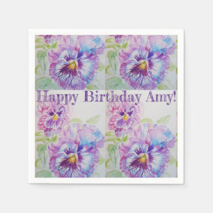 Serviettes en papier aquarelle florale Pansy Viole