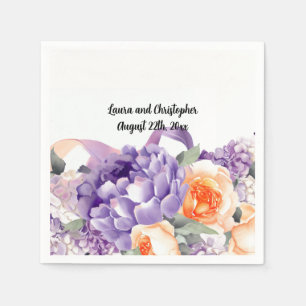 Serviettes en papier aquarelle Pivoine Mauve et pê