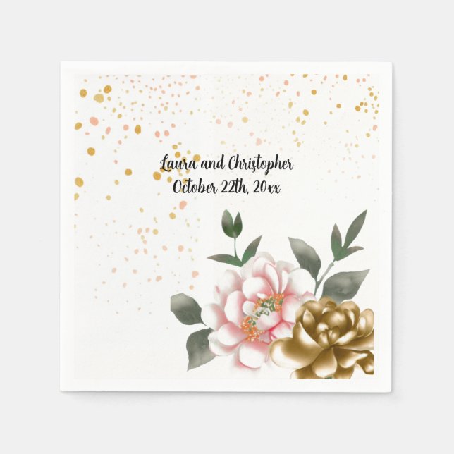 Serviettes en papier aquarelle rose et bronze pour (Devant)
