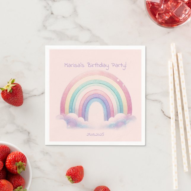 Serviettes en papier arc-en-ciel pastel – Annivers (En situation)