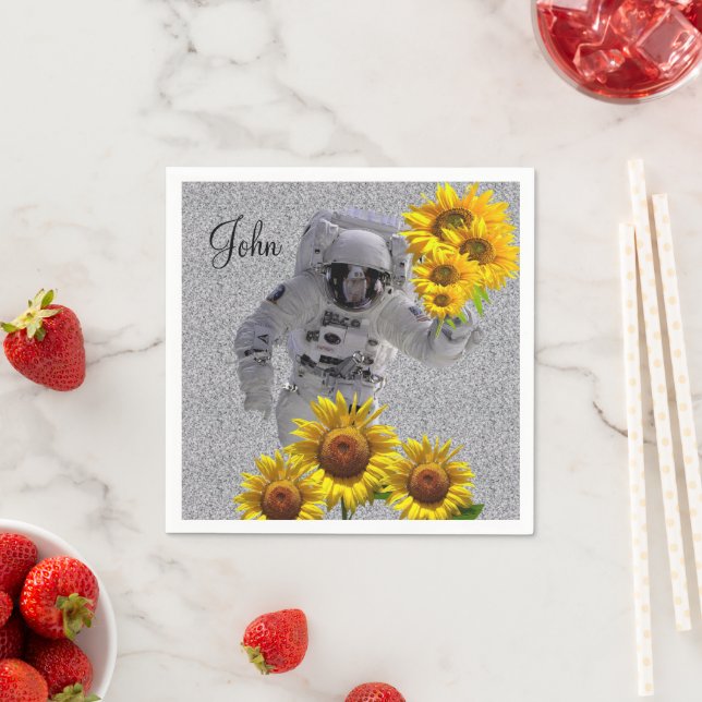 Serviettes en papier astronaute tournesol (En situation)
