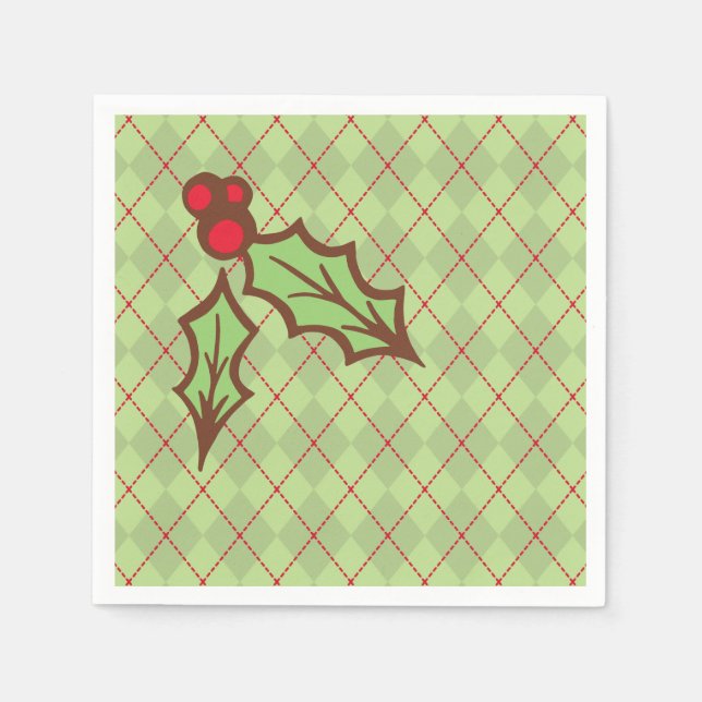 Serviettes en papier au houx de Noël  (Devant)