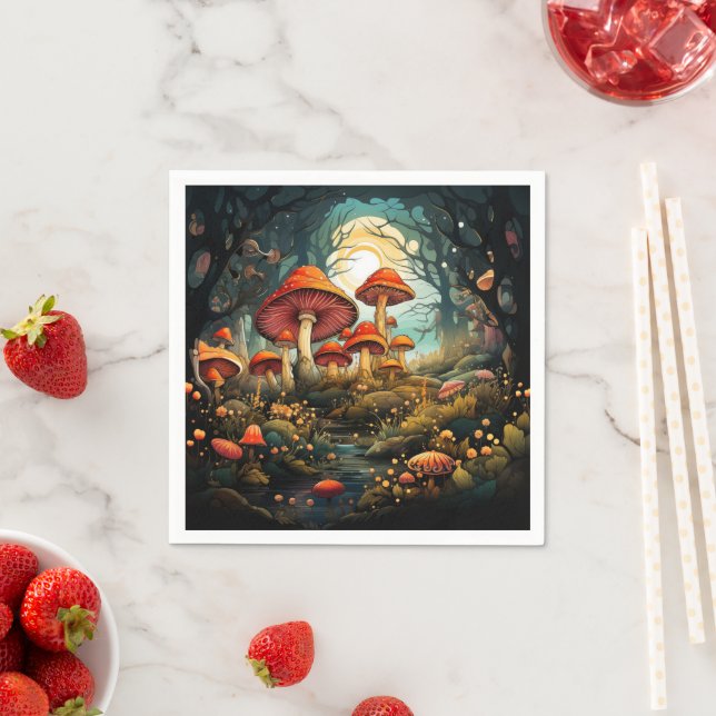 Serviettes en papier aux champignons mignons (En situation)