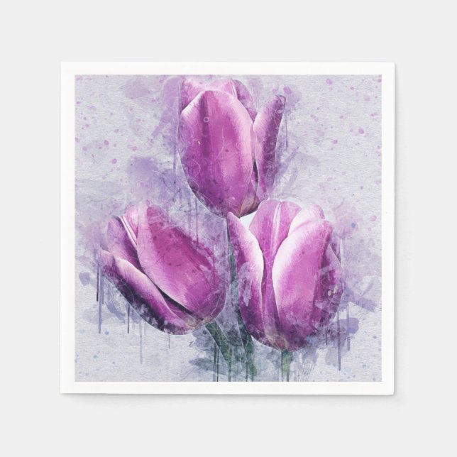 Serviettes en papier aux tulipes violettes (Devant)
