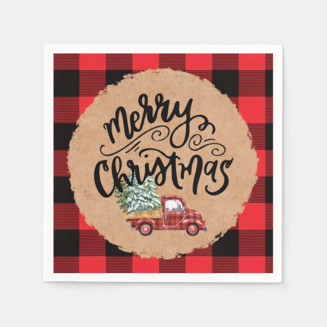Serviettes en papier avec écriture Merry Christmas (Devant)